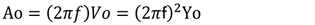 Ao=(2𝜋𝑓)𝑉𝑜=(2𝜋ｆ)^2 Yo