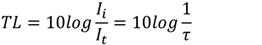 𝑇𝐿=10𝑙𝑜𝑔 𝐼_𝑖/𝐼_𝑡 =10𝑙𝑜𝑔 1/𝜏